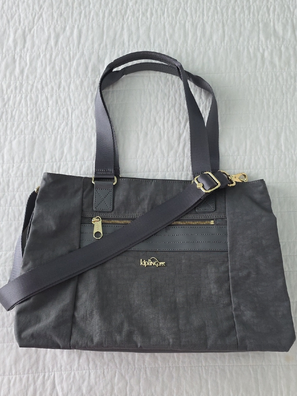 Kipling Dolen Large Crossbody Satchel Handbag Gray Lightweight